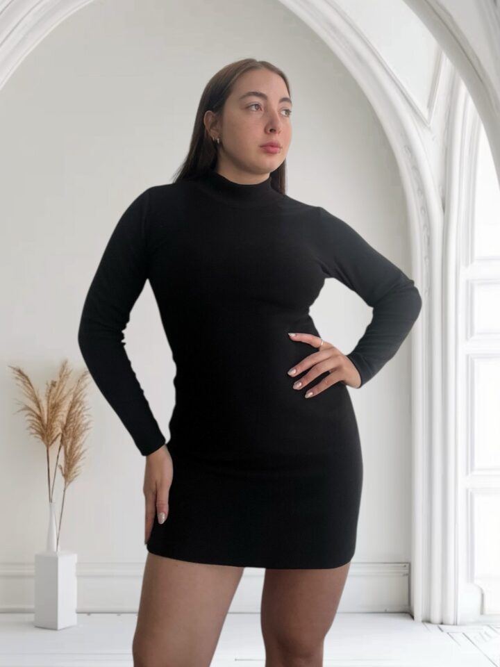 VESTIDO MEDIA POLERA LANILLA - NEGRO - Imagen 2