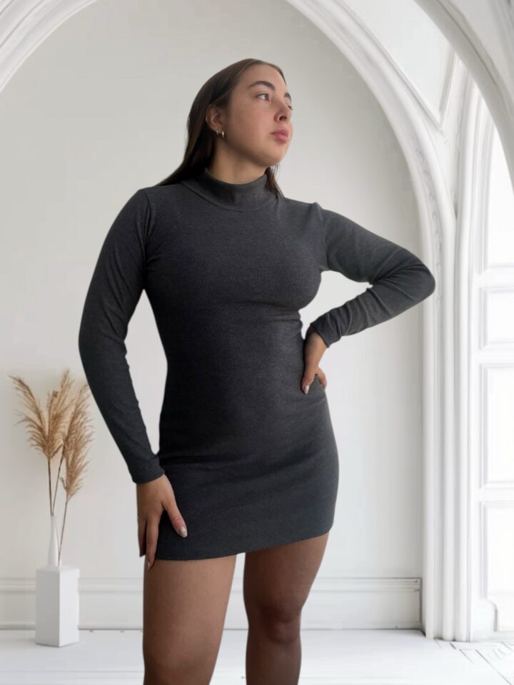 VESTIDO MEDIA POLERA LANILLA - GRIS TOPO - Imagen 4