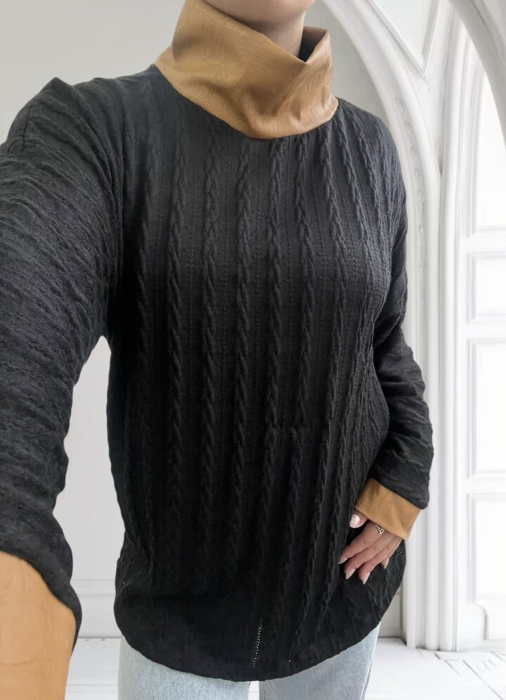 POLERA TRENZADA CON CUERO - NEGRO