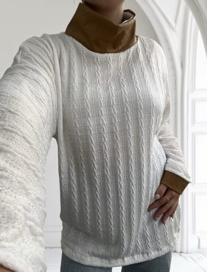 POLERA TRENZADA CON CUERO - BLANCA