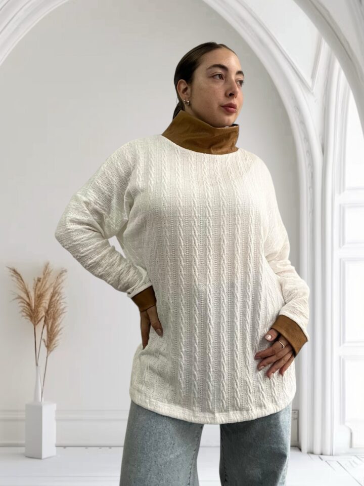 POLERA TRENZADA CON CUERO - BLANCA - Imagen 2